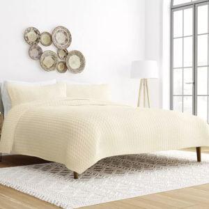 Queen Size Quilted Coverlet and Shams Set Damask Square Herringbone Pattern - Becky Cameron