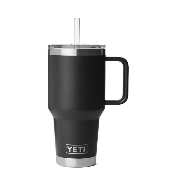 YETI Rambler 35 oz Straw Mug 2.0 - Double-Wall Vacuum Insulation for Cold Beverages – Dishwasher Safe – Cupholder Compatible – Reusable Straw – Comfortable Grip Handle – Travel Mug - Black