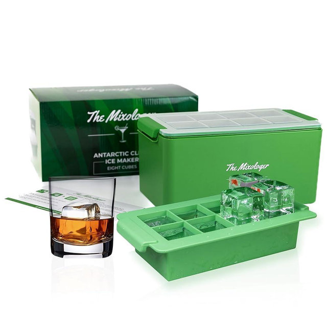The Mixologer Antarctic Ice Maker, Set of 8 Ice Molds Perfect for Cocktails, Whiskey, Bourbon, Brandy, Clear Ice Cube Maker with Lid, Easy to Use