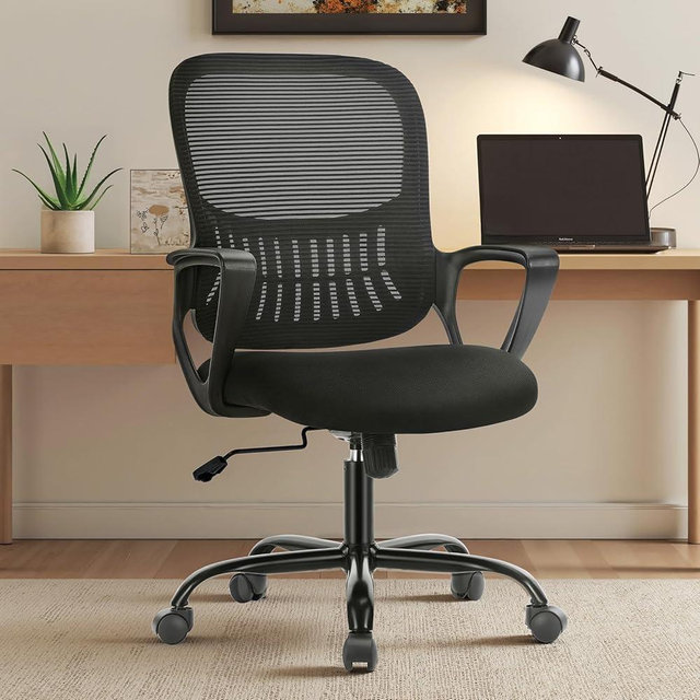 Sweetcrispy Home Office Managerial Executive Chair with Ergonomic Design, Mid-Back Mesh Swivel, Comfortable Lumbar Support, Comfy Arms for Bedroom,Study,Student
