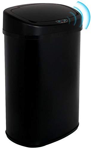 13 Gallon Touch Free Automatic Stainless Steel Trash Can Garbage Can Metal Trash Bin with Lid for Kitchen Living Room Office Bathroom, Electronic Touchless Motion Sensor Automatic Trash Can - Black