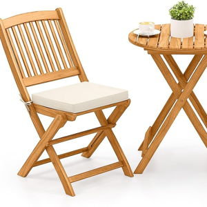 Tangkula 3 Pieces Acacia Wood Patio Folding Bistro Set, Outdoor Table and Chairs Set with Soft Cushions, Patio Furniture Set for Porch, Balcony, Garden, Deck and Backyard
