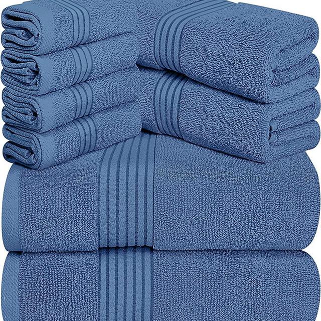 Utopia Towels - 600 GSM 8-Piece Premium Towel Set, 2 Bath Towels, 2 Hand Towels and 4 Washcloths -100% Ring Spun Cotton - Machine Washable, Super Soft and Highly Absorbent (Electric Blue)
