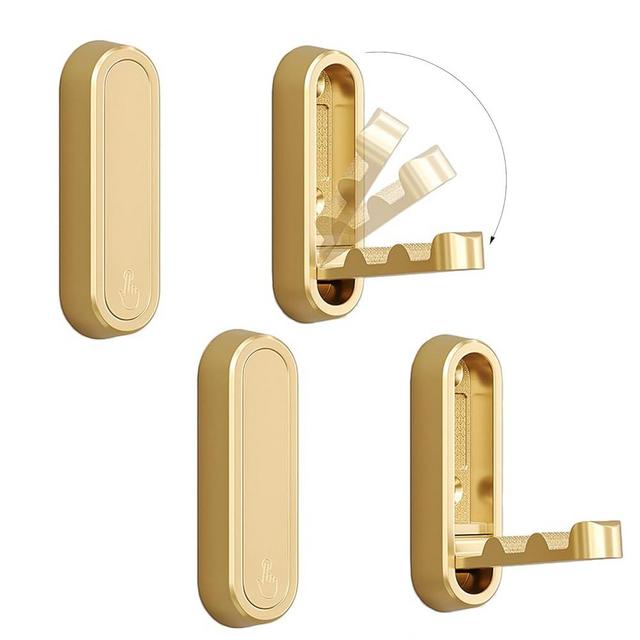 XSGTZMJ 4PCS Folding Coat Hook, Heavy Duty Wall Hooks Made of Zinc Alloy, Foldable Gold Wall Hooks for Hanging Coats, Scarves, Hats, Bathrobes, Keys, Bags (Gold)