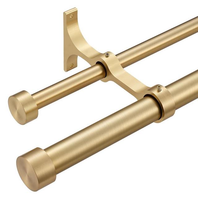 Lwiiom Double Curtain Rods with Aluminum End Cap and Full Surround Brackets,1"Front and 5/8" Back Rod,Adjustable between 36 to 72 Inches (3-6 Feet), Warm Gold Double Window Drapery Rod