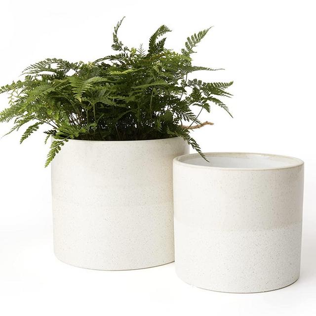 LA JOLIE MUSE Ceramic Round Planter Set for Indoor, Rustic Plant Pots with Textured Speckle Pattern, Drain Hole Included, White Stone, 5.5 Inch+4.8 Inch