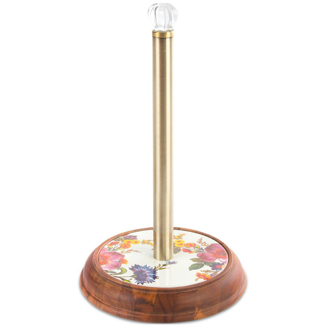 Mackenzie-Childs White Flower Market Wood Paper Towel Holder