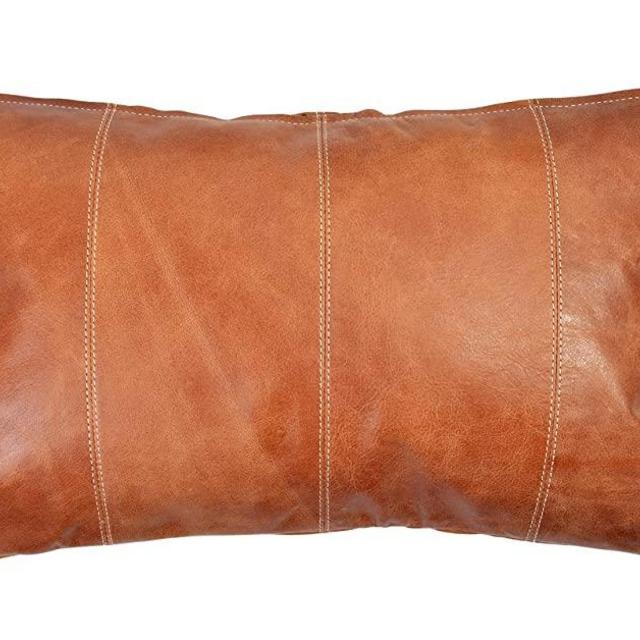 Walbrook Brown Leather Lumbar Pillow Cover 12x20 - Real Leather Pillow Cover, Leather Throw Pillow Covers, Decorative Pillow Covers, Brown Leather Pillow Covers, Leather Cushion Covers