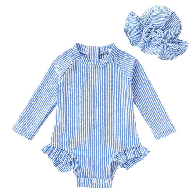 Infant Baby Girl Swimsuit One-Piece Long Sleeve Rash Guard with Hat Set Floral Zipper Bathing Suit Leopard Beach Wear