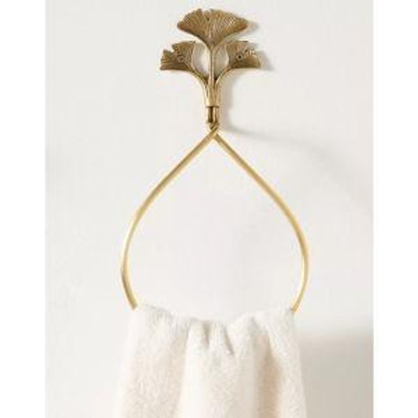 Gingko Leaf Brass Towel Ring