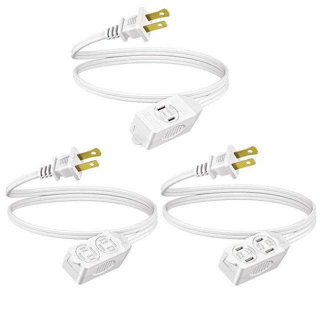 DEWENWILS 3 Foot Extension Cord, 16 AWG SPT-2 Power Cable for Indoor Use, 2 Prong Outlets Plugs for Christmas Decor and Lights, NEMA 5-15P to NEMA 5-15R, White, ETL Listed, 3 Pack