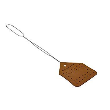 Hope Woodworking Brown Leather Fly Swatter by Rustic Red Door Co | Heavy Duty, Spring Steel, Metal Wire Handle | Sewn Premium Leather | Amish Made