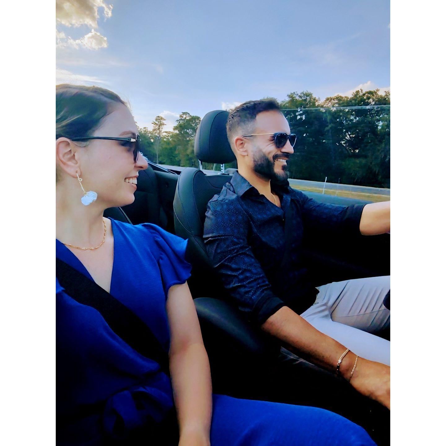 Having a blast in a Mini Coop convertible rental, that made them want one.