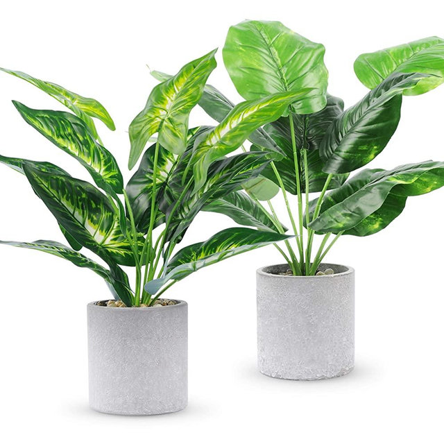 WUKOKU 2pcs Fake Plants Small Artificial Potted Plants Office Plants for Home Farmhouse Bathroom Bedroom Kitchen Desk Decor