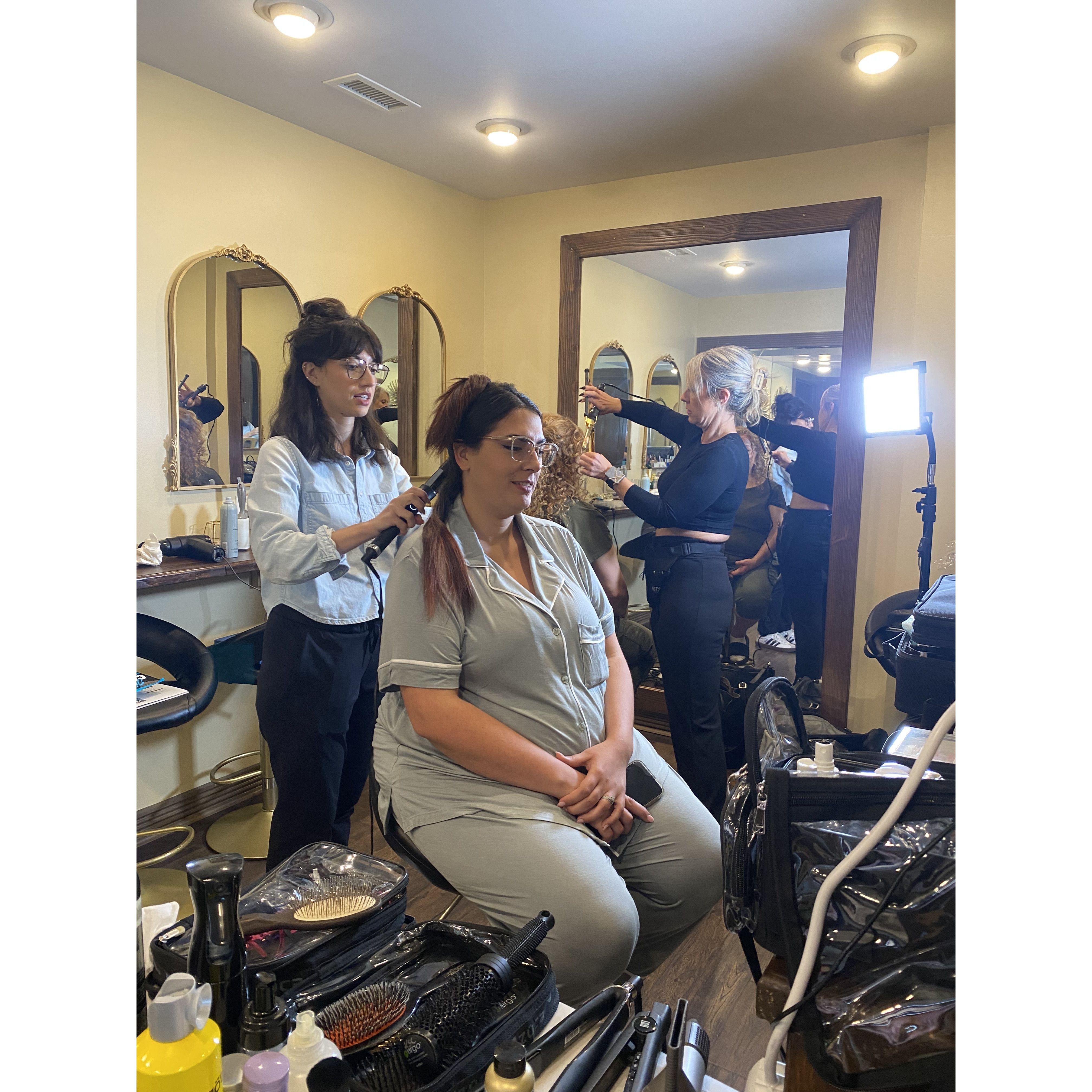 Jessica getting her hair done