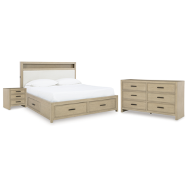 Calmoro Queen Bookcase Bed with Dresser and Nightstand