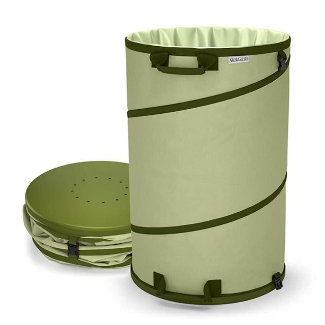 Collapsible -30 Gallon Canvas Garden Waste Bag -Pop-up Bucket Reusable Yard Leaf Bag Holder- Heavy Duty Hardshell Bottom – with Drain Holes for Lawn Pool Garden Camping Trash Debris Bag with Handles
