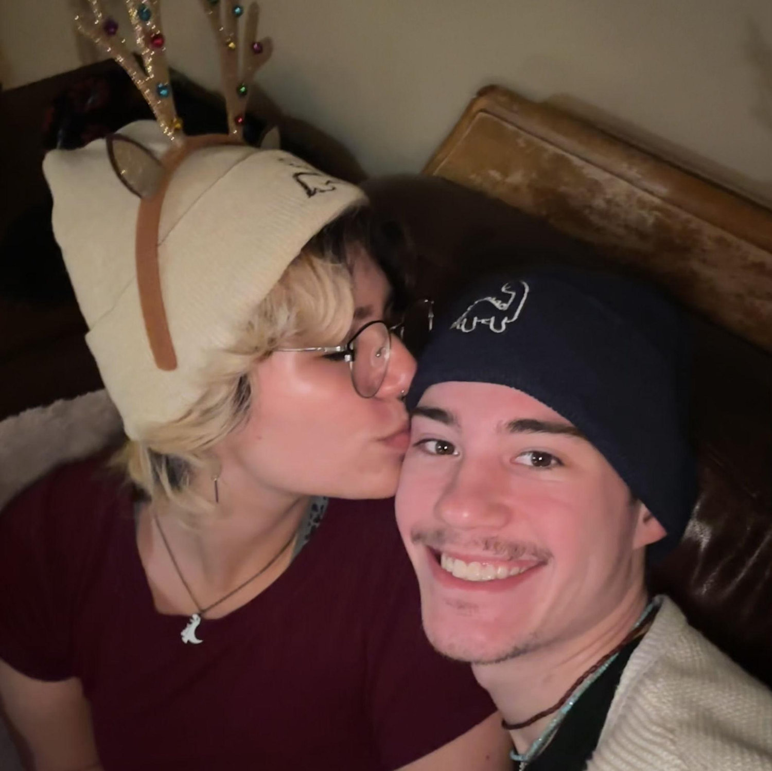When we were gifted matching beanies and necklaces