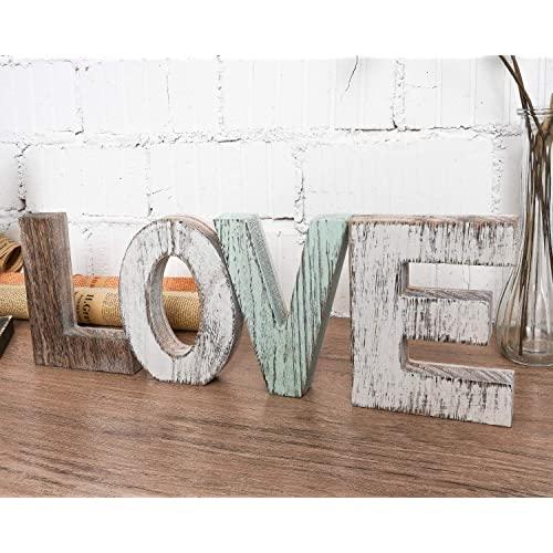 TIMEYARD Wood Love Signs Wall Decor, Wooden Blocks Rustic Letters Cutout Farmhouse Home Table Centerpiece Decor, Multicolor, Freestanding with Double Sided Foam Tape, Gift for Valentine, Thanksgiving