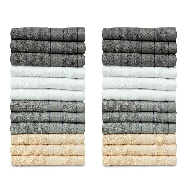 Casa Lino Face Towels & Body Wash Cloths for Showering - 100% Cotton Wash Cloths for Bathroom - Highly Absorbent & Quick Drying Washcloth Set - Cotton Washcloths 24 Pack (12" x 12") - (Multicolor I)
