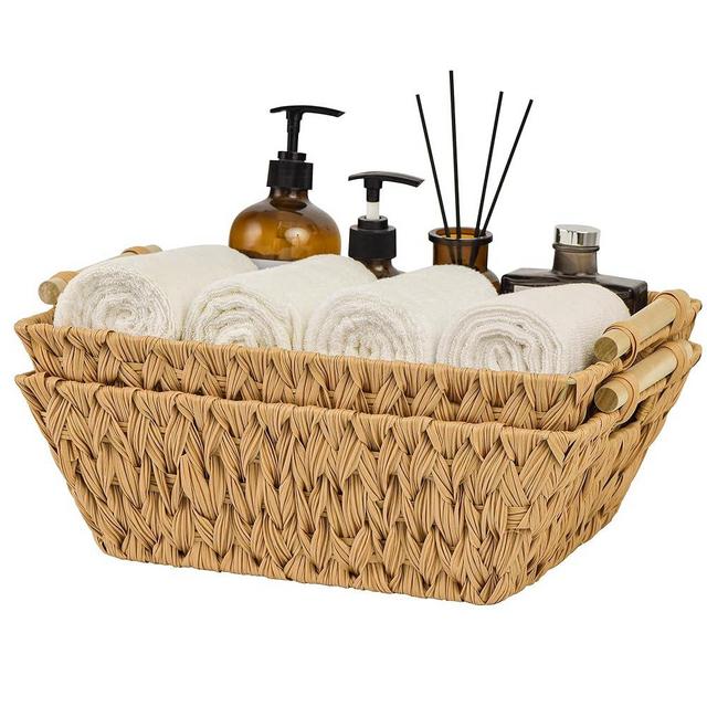 GRANNY SAYS Wicker Storage Baskets, Trapezoid Wicker Basket with Handles, Storage Baskets for Organizing, Decorative Woven Basket for Pantry, Nature, 2-Pack