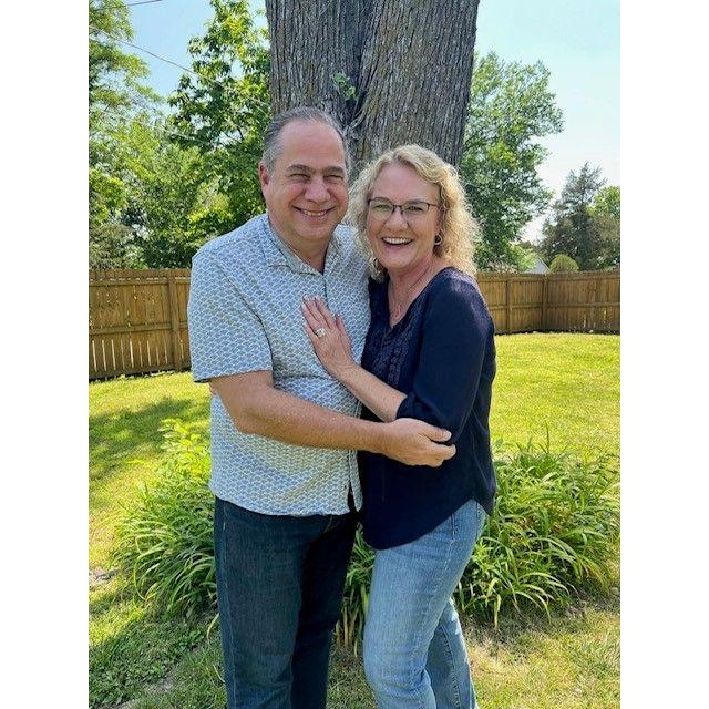 In the backyard of Leigh (and sister, Lyn's) Victorian in Nevada, Mo. - just a day after she said "YES!"