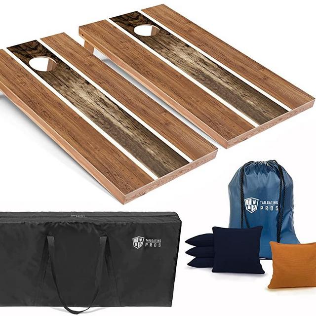 Tailgating Pros Cornhole Boards - 4'x2' Wooden Cornhole Game w/Carrying Case & Set of 8 Corn Hole Bean Bags w/Tote