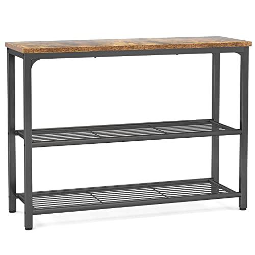 Ecoprsio Sofa Table Console Table with Double Mesh Shelves, Industrial Hallway Table Side Table for Front Hall, Hallway, Living Room, Coffee Bar, Kitchen, Vintage
