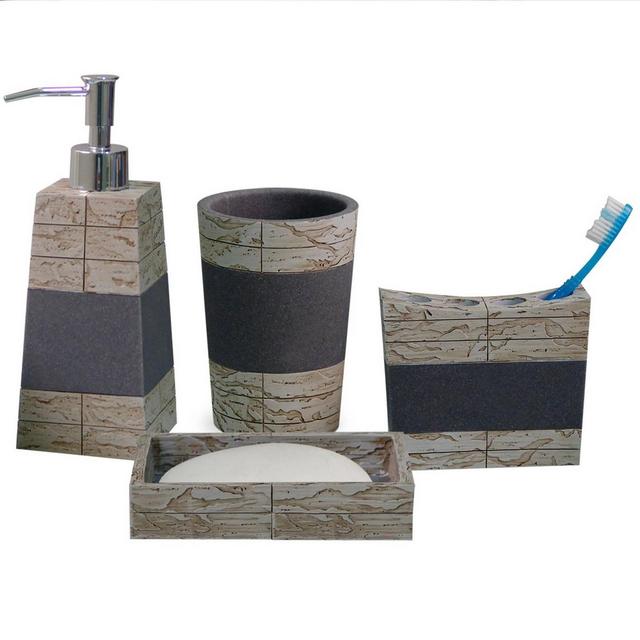 4pc Rustic Cement Bath Accessory Set for Vanity Counter Tops Gray/Brown - Nu Steel