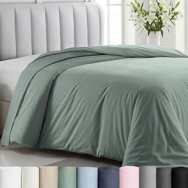California Design Den Full/Queen Size Duvet Cover Only - Natural 100% Cotton, Premium 400 Thread Count Queen Duvet Cover Cotton, Soft Sateen Weave, Button Closure and Corner Ties - Sage Green