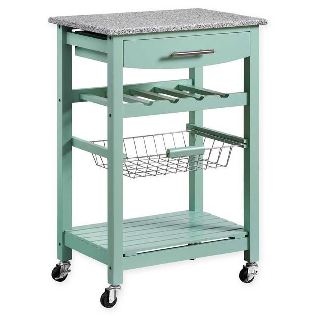 Linon Home Roger Kitchen Island with Granite Top in Green