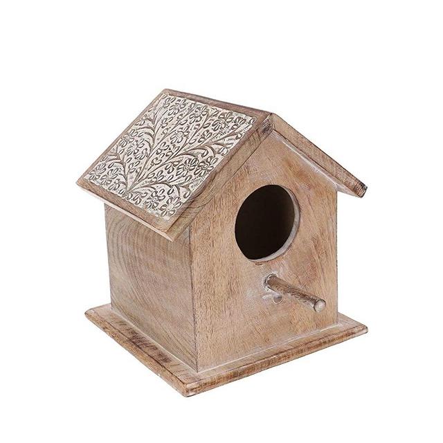 Shop LC NAKKASHI Bird House Handmade Mango Wooden Carved Hanging Seed Gazebo Patio Lawn Garden Decoration Outdoor Decor Backyard Birding