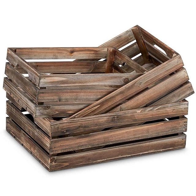 Barnyard Designs Rustic Wood Nesting Crates with Handles Decorative Farmhouse Wooden Storage Container Boxes, Set of 3, 16" x 12.5"(Brown)