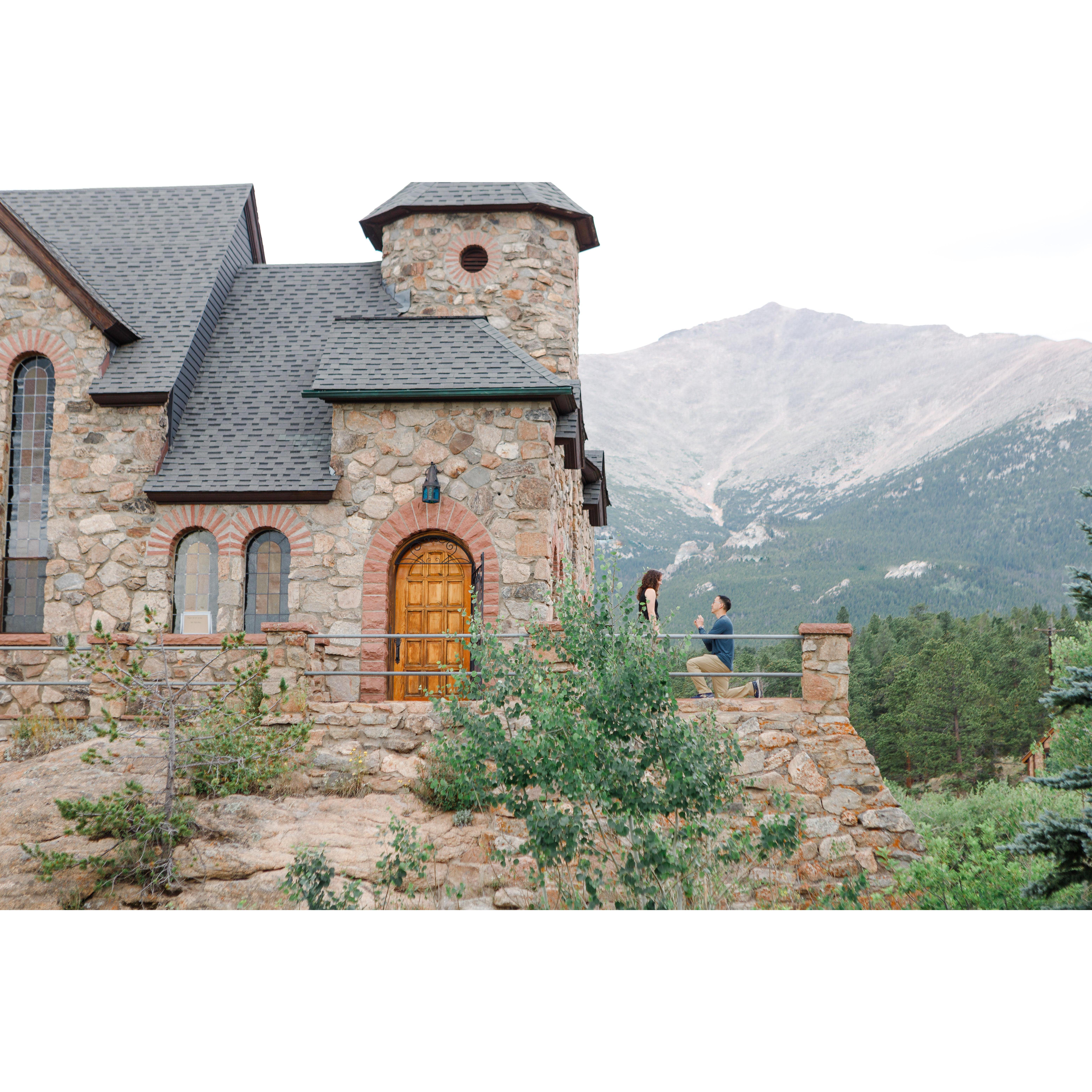 Peter proposing at St. Catherine's Chapel on the Rock 7/25/2020