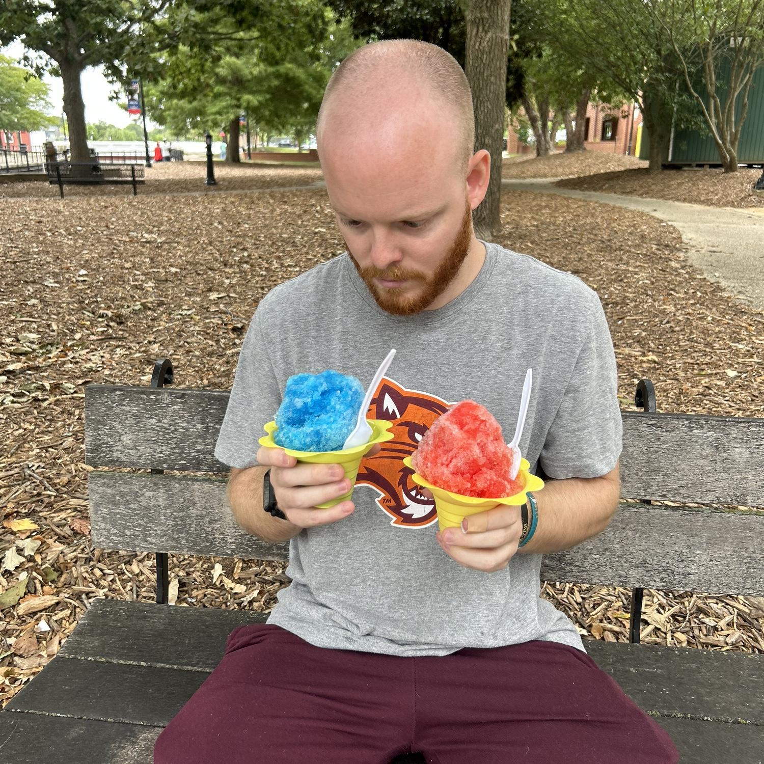 Michael got his snowcones!! In Milford Delaware :)