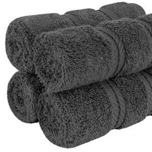 American Soft Linen Luxury Washcloths for Bathroom, 100% Cotton 4 Piece Turkish Wash Cloth Set, 13x13 in Soft Rags for Body and Face, Dark Gray Washcloths