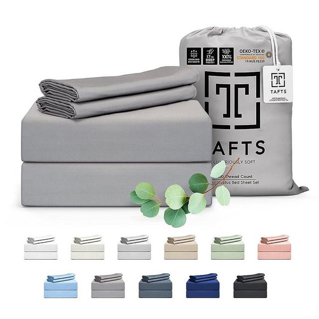 Tafts Eucalyptus Sheets King Size Bed Sheets - 100% Organic Eucalyptus, 400TC Eucalyptus Bed Sheets, 4 Piece Set, 17” Deep Pockets, Silk Feel, Cooling, Double Stitched (Space Grey)