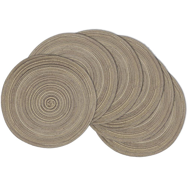 Braided Round Placemats Set of 6,Woven Washable Non-Slip Table Mats for Kitchen Dining, 14.5 Inch, Heat Resistant - Natural Fabric Indoor Outdoor Place Mats(Coffee)