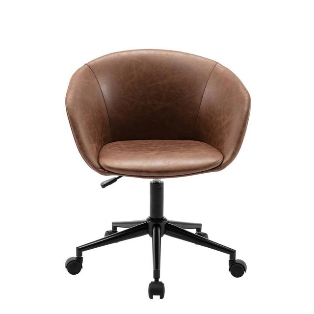 Modern Curved Back Barrel Office Chair Light Brown Faux Leather - WOVENBYRD