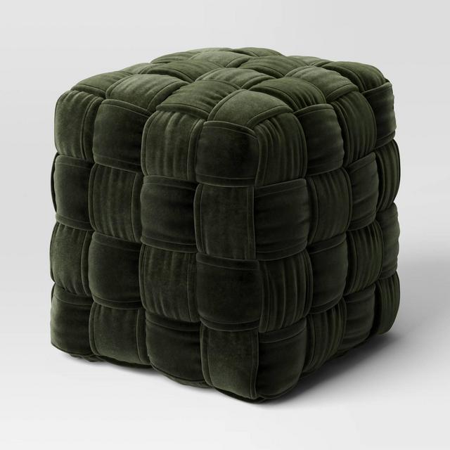 Square Woven Pouf Ottoman Green Velvet - Threshold™
