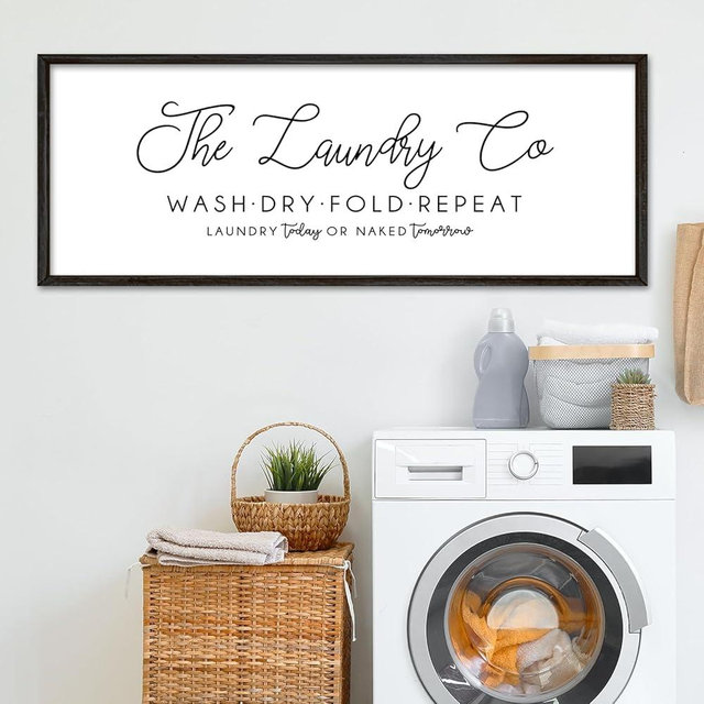 YWMZYKJGS Laundry Room Wall Decor 32"×12" Laundry Today Or Naked Tomorrow Sign Wash Dry Fold Repeat Large Funny Farmhouse Vintage Quote Humorous Hanging Art (Black)