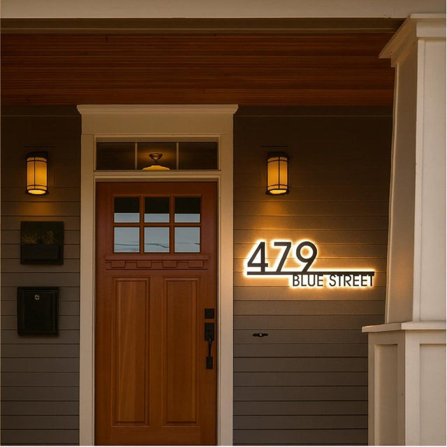 Solar Backlit Metal Address Sign – Modern House Number Plaque with LED Lighting, Outdoor Yard Sign, Custom Décor