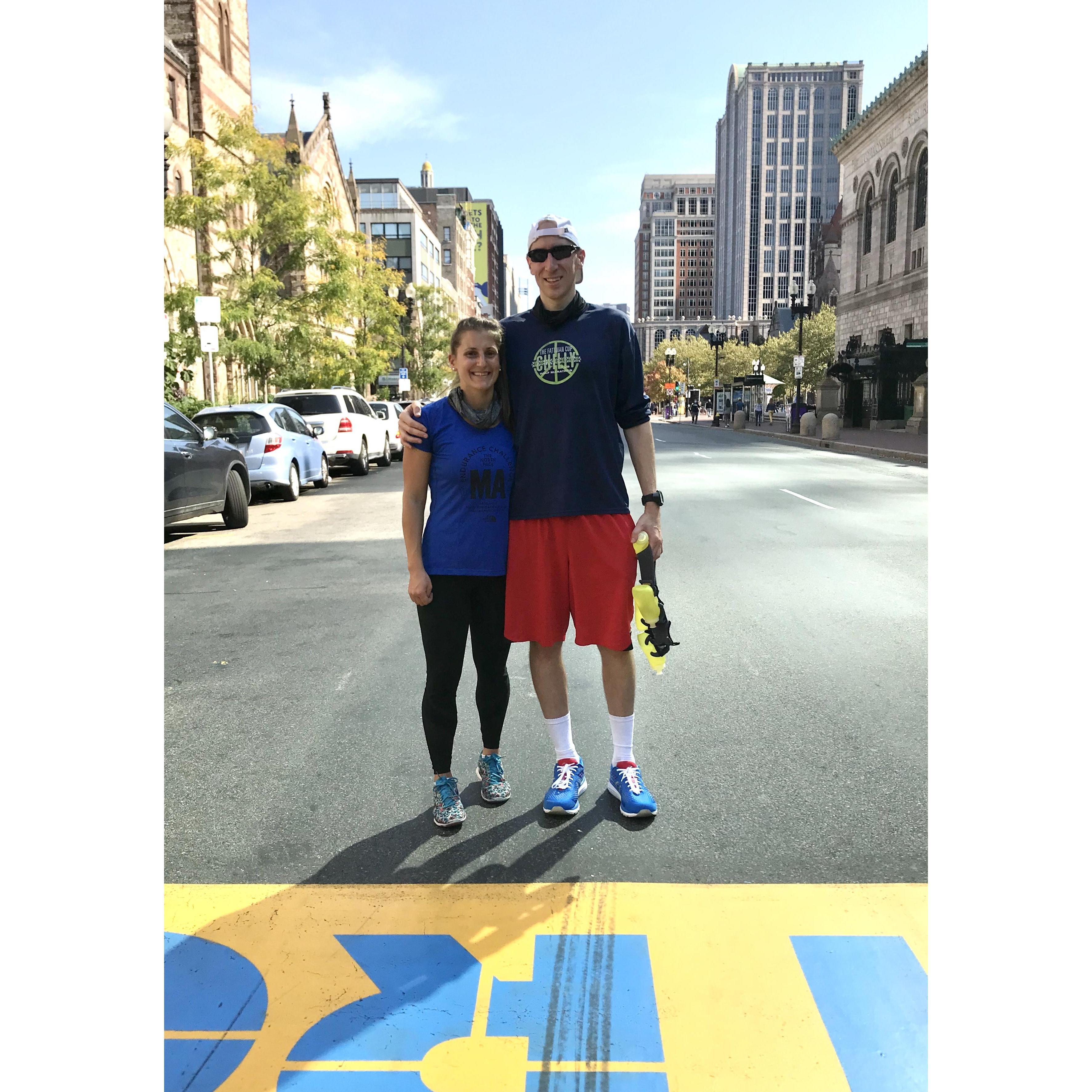 Jon’s virtual marathon on the Boston route (Natalie biked)