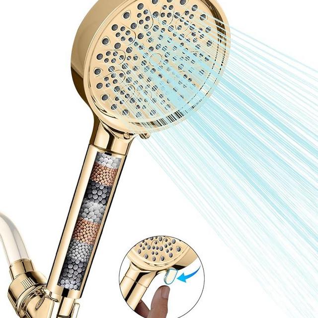 Cobbe Filtered Shower Head with Handheld, High Pressure 6 Spray Mode Showerhead with Filters, Water Softener Filters Beads for Hard Water - Remove Chlorine - Reduces Dry Itchy Skin, Egyptian Gold