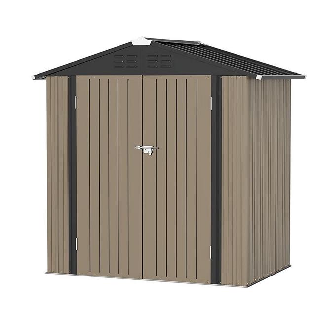 Greesum Metal Outdoor Storage Shed 6FT X 4FT, Steel Utility Tool Shed Storage House with Door & Lock, Metal Sheds Outdoor Storage for Backyard Garden Patio Lawn (6' x 4'), Brown