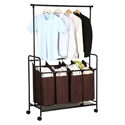 Rolling Laundry Cart Sorter Hamper 4 Bag Washing Clothes Bin Storage Basket Rack