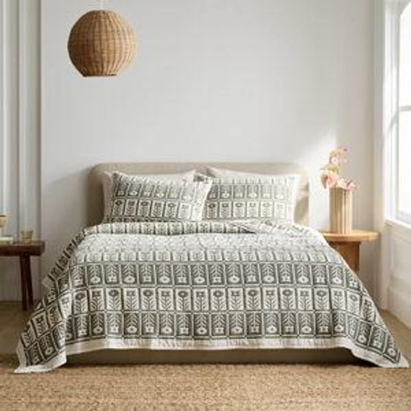 Organic Cotton Jacquard Floral Coverlet Set - Dried Sage