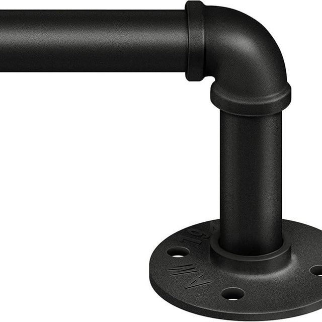 Zeerobee Curtain Rods for Windows 32 to 72, 1 Inch Industrial Curtain Rod, Wrap Around Black Curtain Rods, Indoor/Outdoor Curtain Rod, Room Divider Curtain Rod, Adjustable Curtain Rod, 32-72"