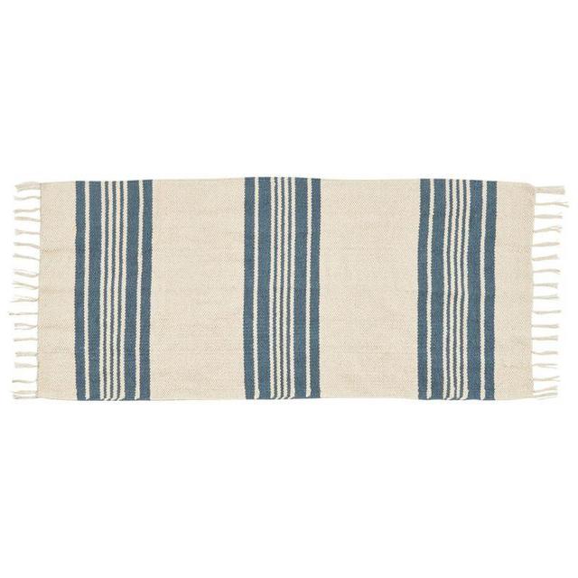 Farmlyn Creek Blue Striped Woven Cotton Runner Rug with Tassels for Hallway, Entryway, Kitchen, Bedroom, Bathroom (2.3 x 5 In)
