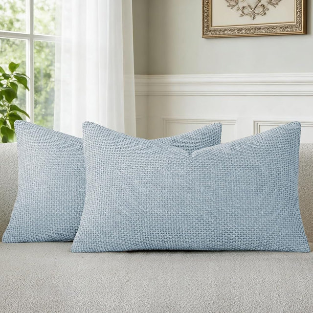 a moment Light Blue Chenille Throw Pillow Covers 12x20 Inch Pack of 2 Modern Decorative Throw Pillow Covers Farmhouse Cross Covers Home Decor for Sofa Bedroom Living Room